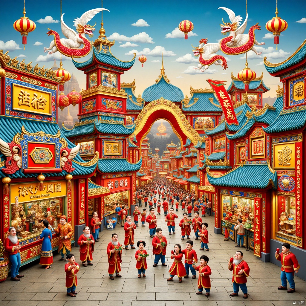 ,年画,龙,dragon,New Year paintings,游乐园,Theme park,Funfair,Mech Battlefield,机甲战场,Battlefield of Mechs,瓷器,porcelain,Elements of the Spring Festival,新春元素