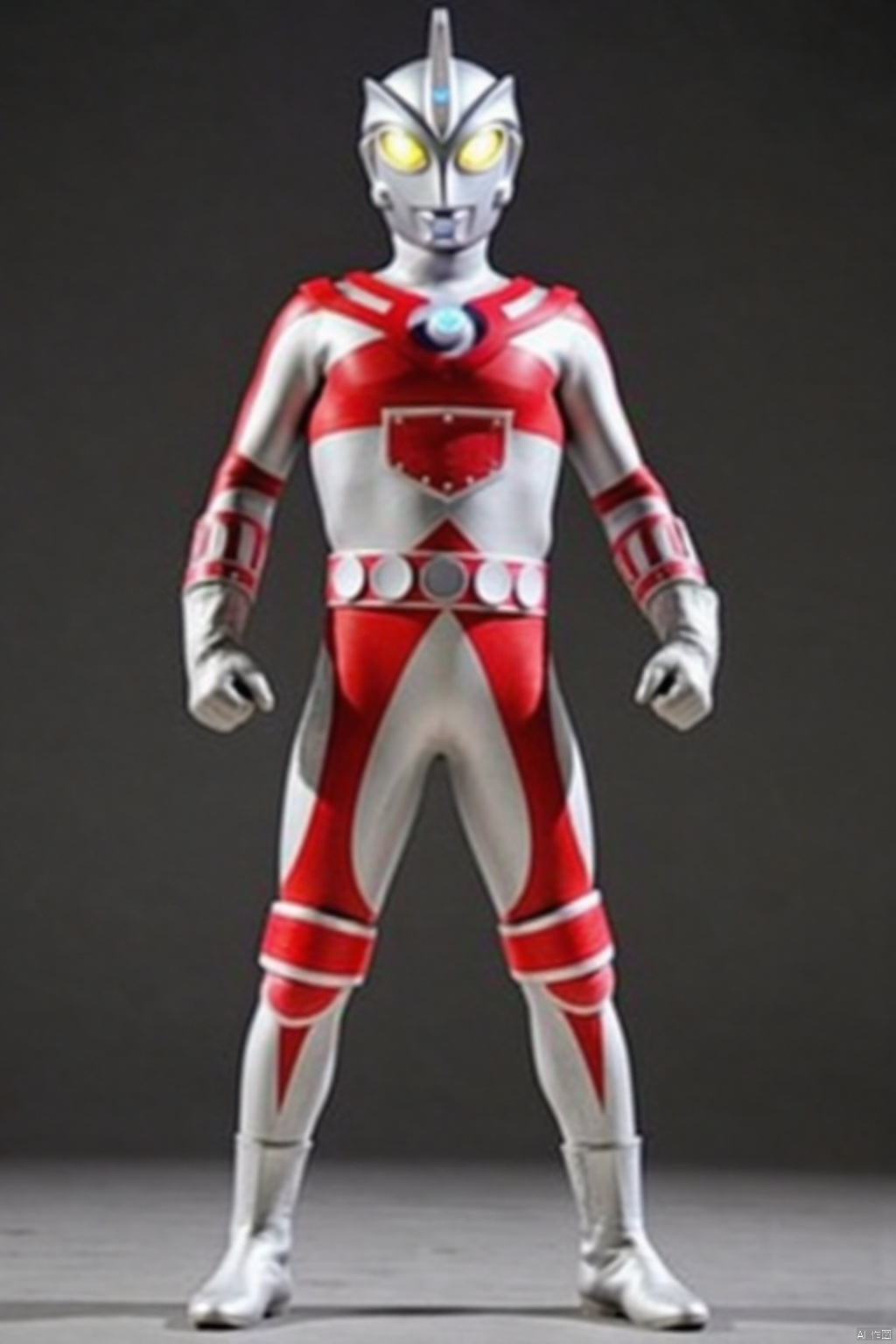 ultraman,silver bodysuit,silver gloves,legwear,gloves,boots,cover,mask,plugsuit,armor,bodysuit,red pattern on body,silver tight-fitting,silver footwear,helmet,leather suit,latex,tokusatsu,no humans,science fiction,silver head,hard mask,no smile,no eyes,no nose,solo,silver rubber bodysuit with red line