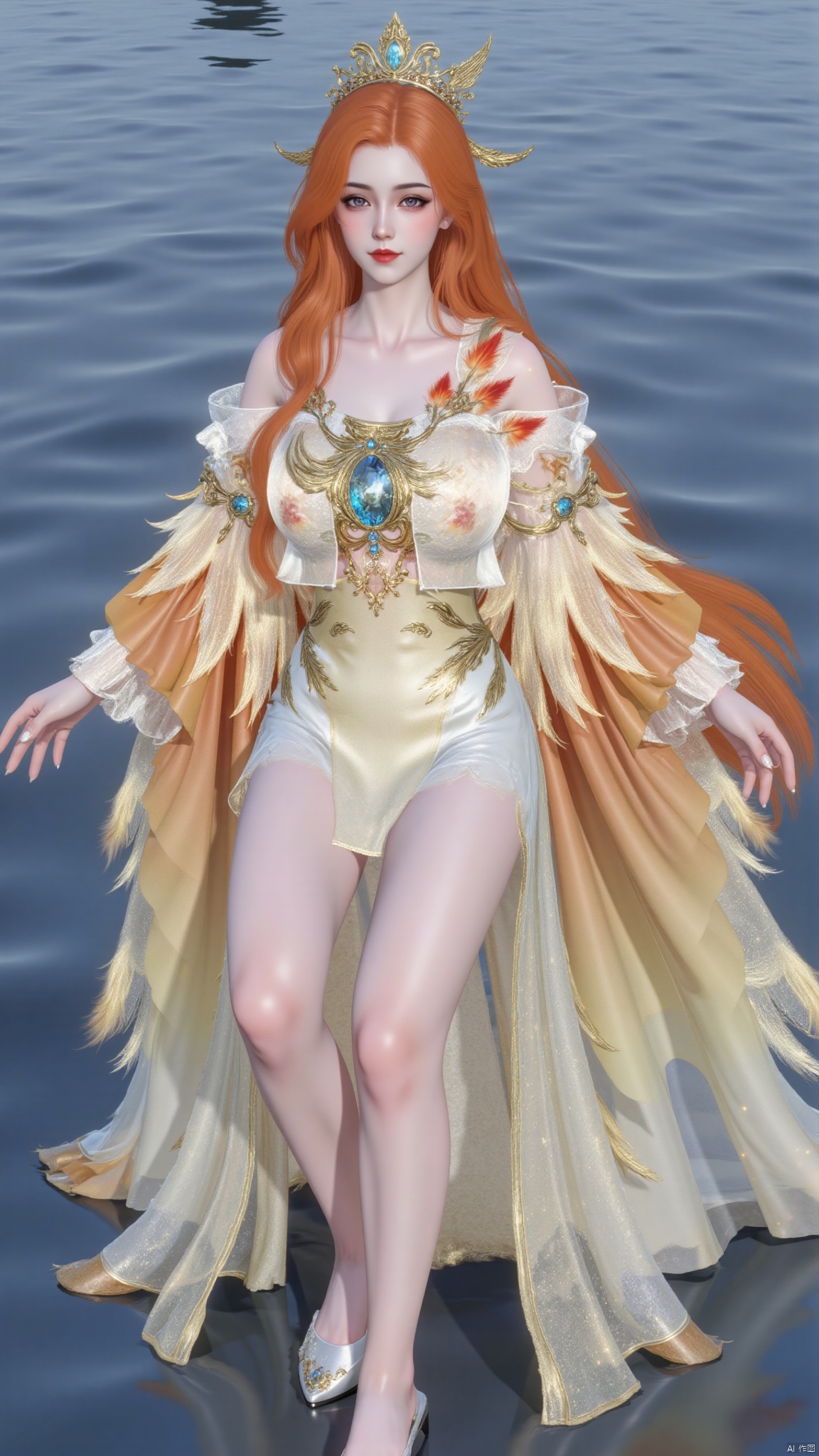 A young woman dressed in traditional Chinese clothing,  orange hair,  red hair on Tensor.Art
