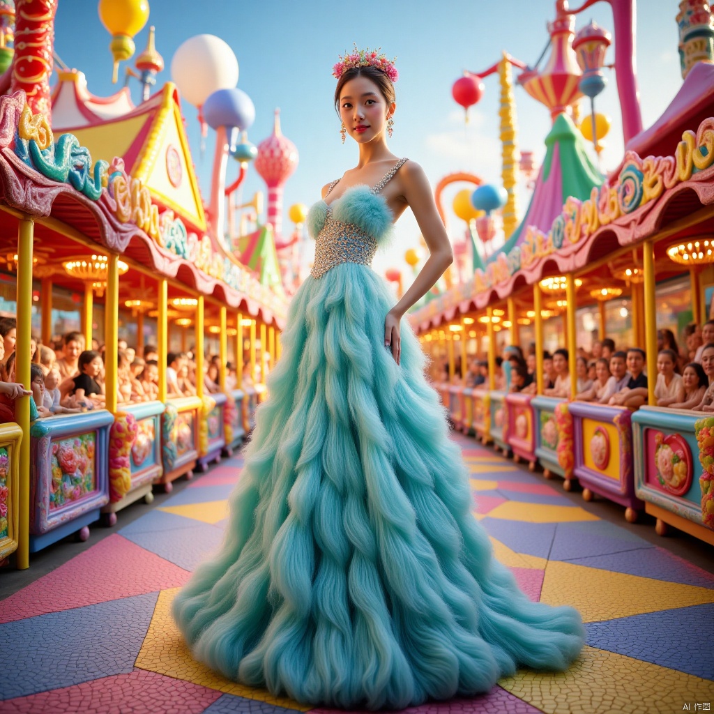 ,long dress,长裙,1girl,瓷器,porcelain,游乐园,Theme park,Funfair