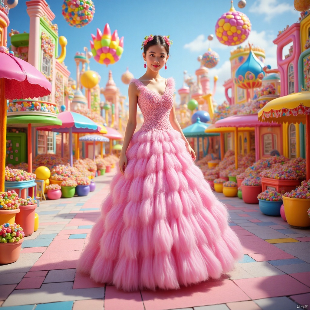 ,long dress,长裙,1girl,瓷器,porcelain,游乐园,Theme park,Funfair