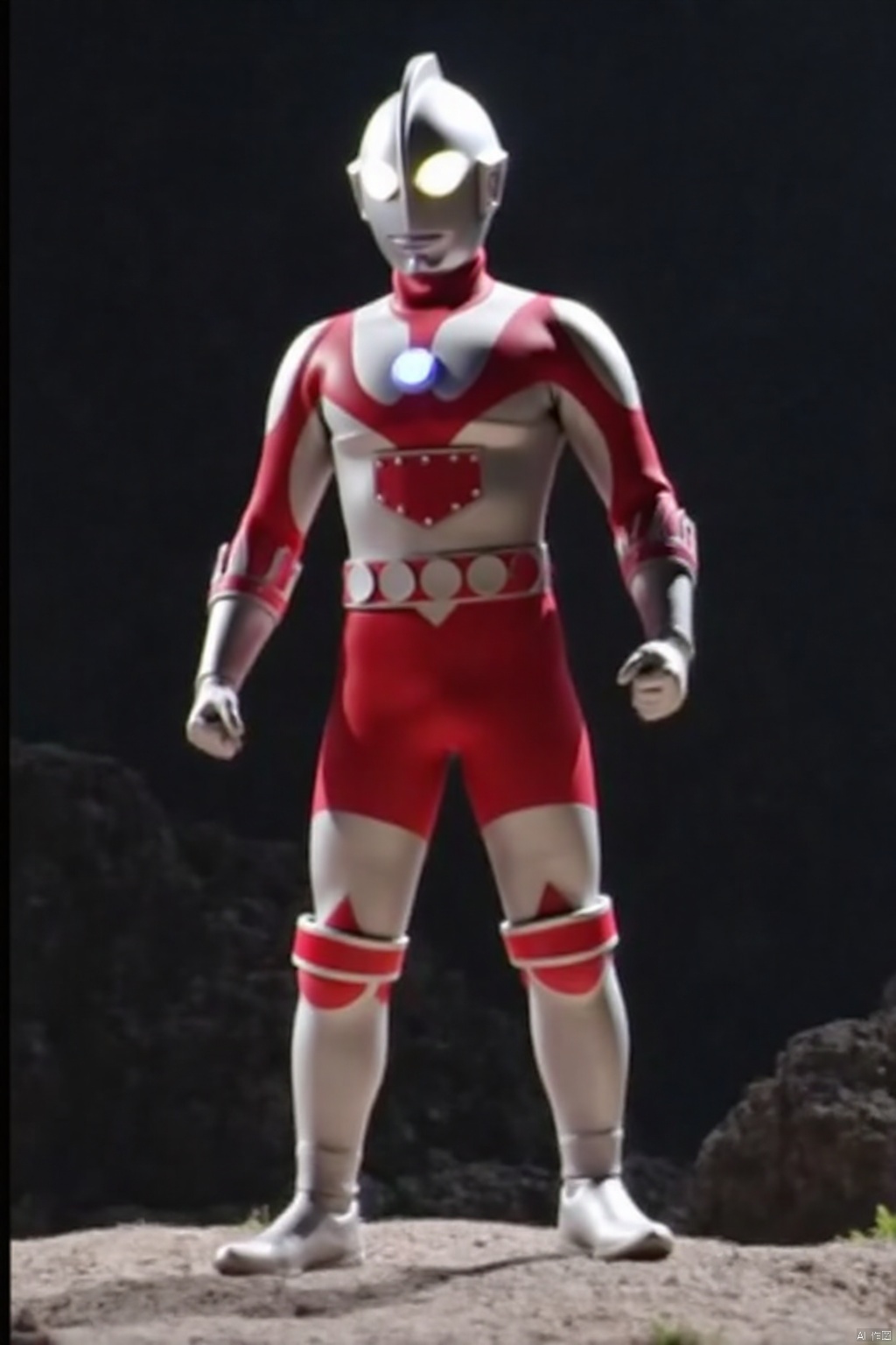 ultraman,silver bodysuit,silver gloves,legwear,gloves,boots,cover,mask,plugsuit,armor,bodysuit,red pattern on body,silver tight-fitting,silver footwear,helmet,leather suit,latex,tokusatsu,no humans,science fiction,silver head,hard mask,no smile,no eyes,no nose,solo,silver rubber bodysuit with red line
