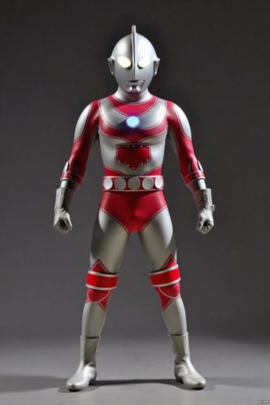 ultraman,silver bodysuit,silver gloves,legwear,gloves,boots,cover,mask,plugsuit,armor,bodysuit,red pattern on body,silver tight-fitting,silver footwear,helmet,leather suit,latex,tokusatsu,no humans,science fiction,silver head,hard mask,no smile,no eyes,no nose,solo,silver rubber bodysuit with red line