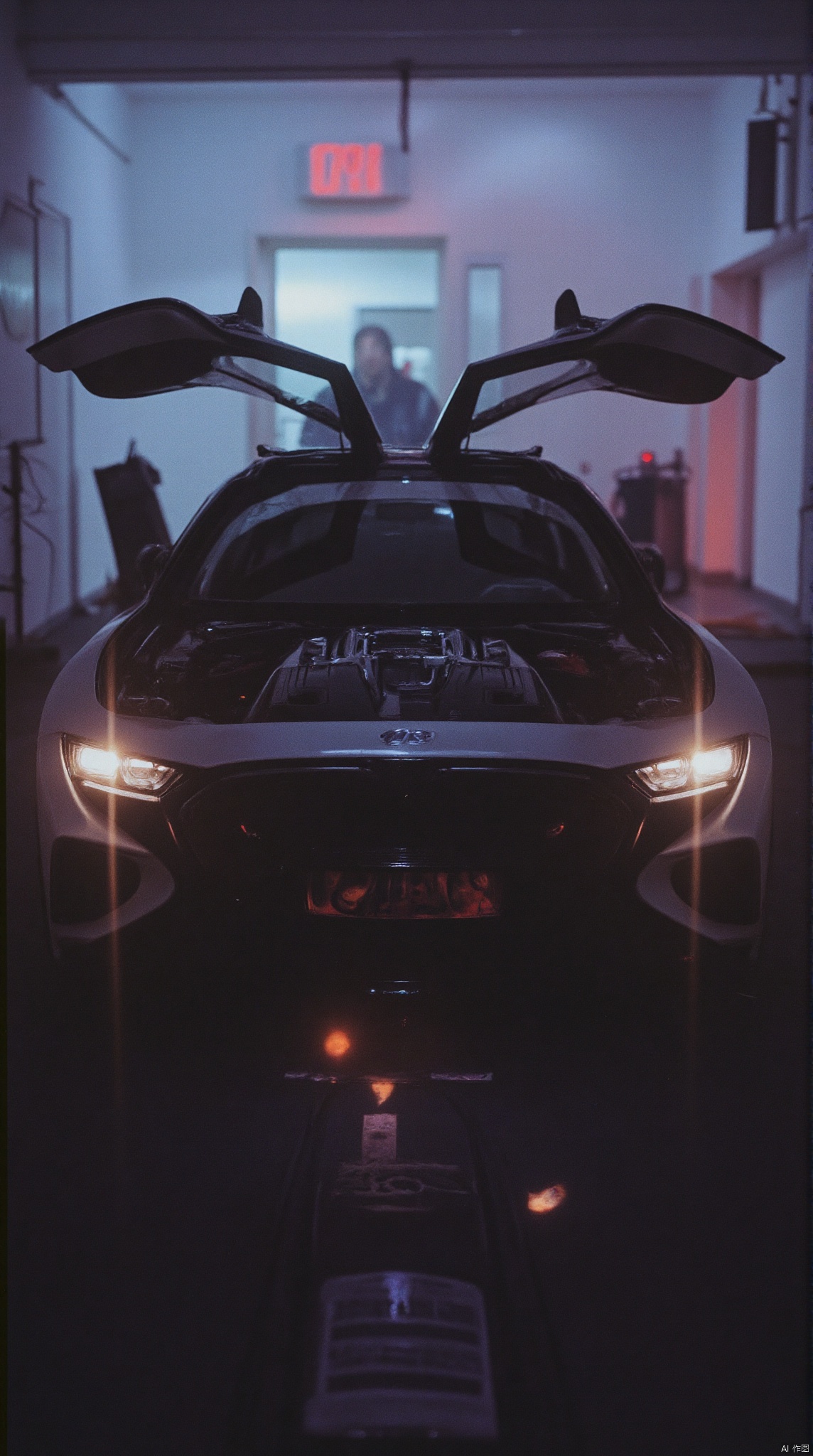 kodak film\(hubgstyle)\,hyperrealism, photograph of a car, cyberpunk,
