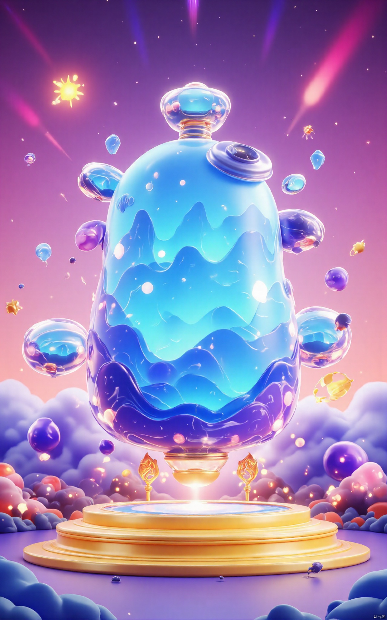 professional 3d model,anime artwork pixar,3d style,good shine,OC rendering,highly detailed,volumetric,dramatic lighting, 3d\(hubgstyle)\, HUBG_Chinese_Jade, a round podium on the ground in the middle,clouds,starry sky,planets in the sky,glowing beam in the background, beautiful colorful background,very beautiful,masterpiece,best quality,super detail,anime style,key visual,vibrant,studio anime
