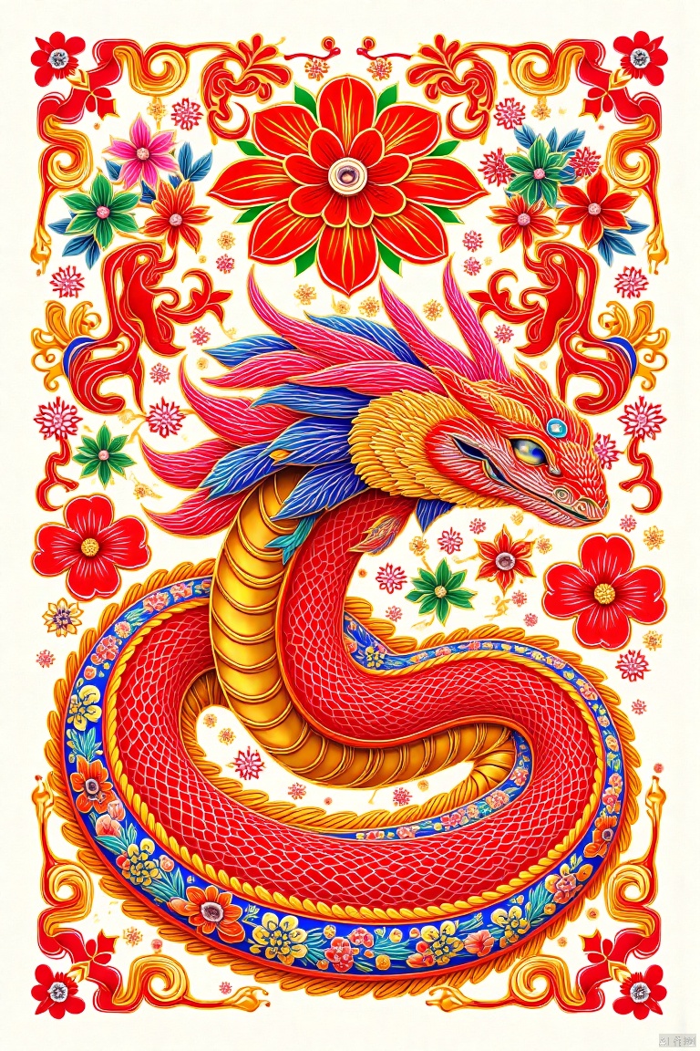 ,snake,蛇,Elements of the Spring Festival,新春元素,New Year paintings,年画,Paper-cutting art,剪纸艺术