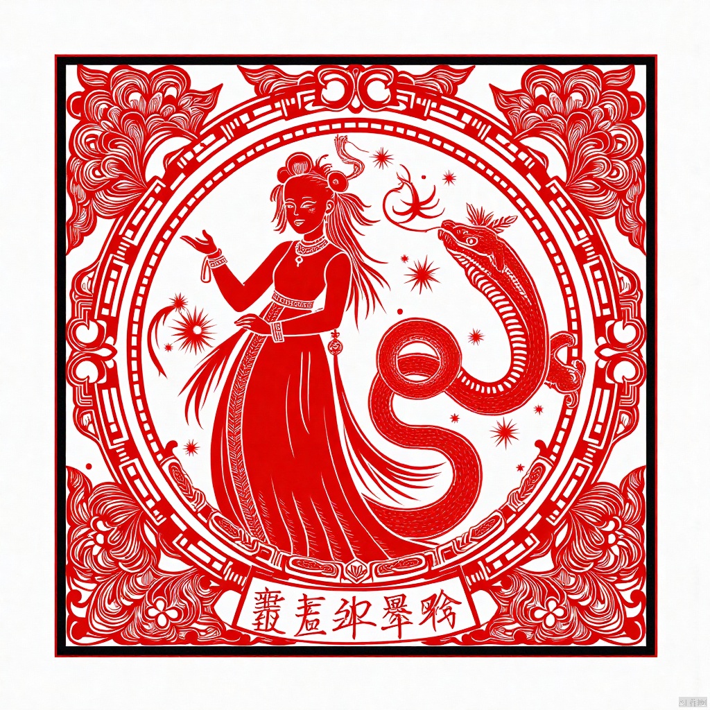 Paper-cutting art,剪纸艺术,光影,light and shadow,long dress,长裙,snake,蛇