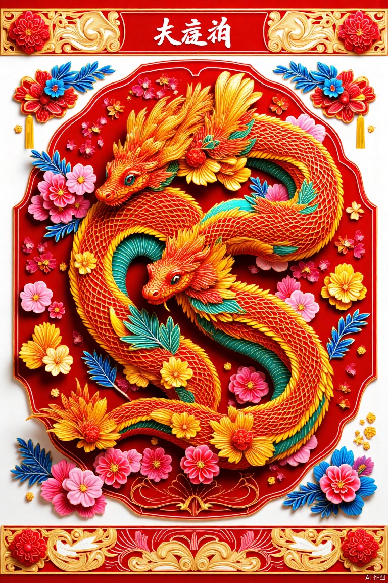 ,snake,蛇,Elements of the Spring Festival,新春元素,New Year paintings,年画,Paper-cutting art,剪纸艺术