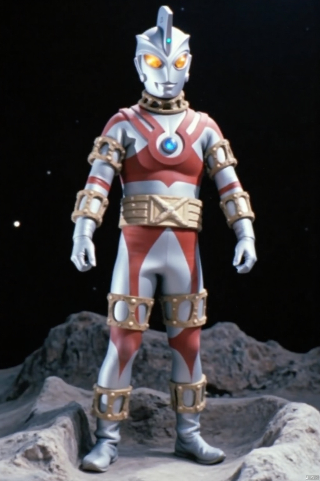 ultraman,silver bodysuit,silver gloves,legwear,gloves,boots,cover,mask,plugsuit,armor,bodysuit,red pattern on body,silver tight-fitting,silver footwear,helmet,leather suit,latex,tokusatsu,no humans,science fiction,silver head,hard mask,no smile,no eyes,no nose,solo,silver rubber bodysuit with red line