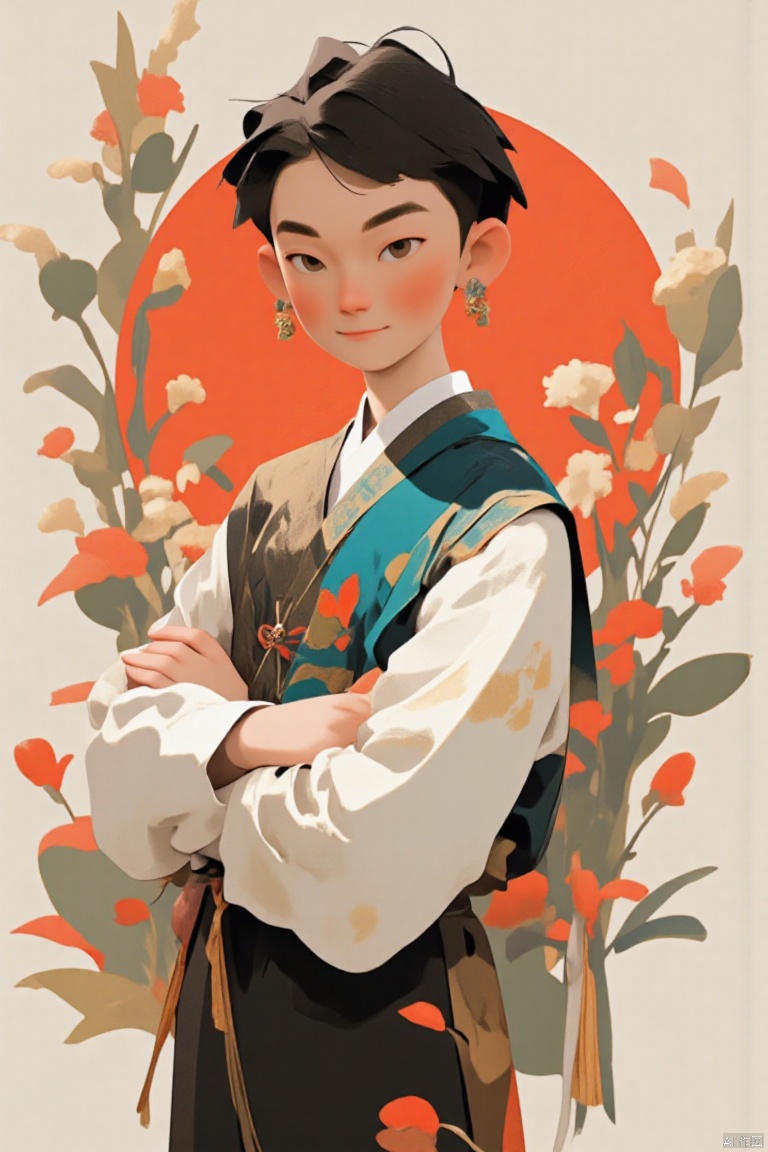 1boy,10 years old,hanfu,cartoon style,full body,PixarDisney,vector style,