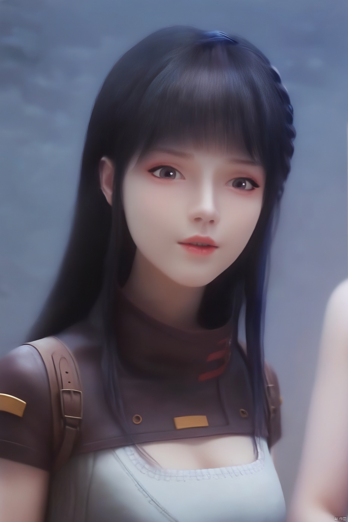 score_9_up,score_8_up,score_7_up,(Masterpiece, Best Quality, Photorealistic, High Resolution, 8K Raw), 
1girl, solo, long hair, looking at viewer,shirt,  bangs, black hair, cleavage,upper body, blunt bangs, black eyes, lips, realistic, 
illustration,CG,pale skin,translucent,white skin,high detailed skin,(detailed skin:1.1),highly detailed,ultra-high resolution,32K UHD,sharp focus,best-quality,masterpiece,unconventional supreme masterpiece,masterful details,temperate atmosphere,with a high-end texture,in the style of fashion photography,Dynamic Angle,(Dynamic posture:1.1),OverallDetailXL,zPDXL3,GX_style,
