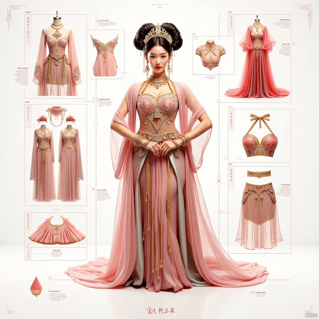 一个女孩,Classify according to the parts of clothing,refer to the table,design an infographic,background for classification,and classify by the parts of clothing