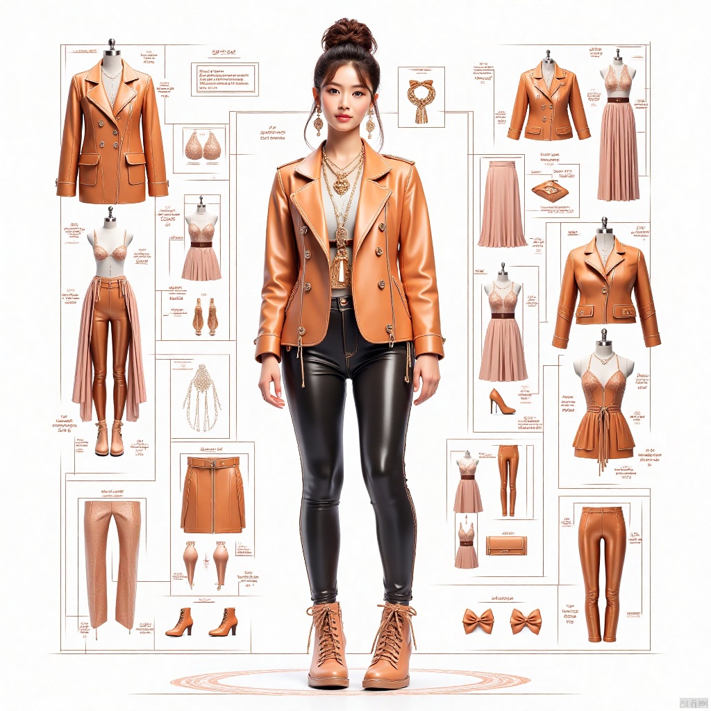 一个女孩,Classify according to the parts of clothing,refer to the table,design an infographic,background for classification,and classify by the parts of clothing