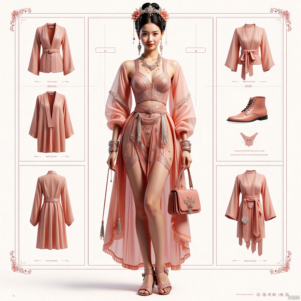 一个女孩,Classify according to the parts of clothing,refer to the table,design an infographic,background for classification,and classify by the parts of clothing