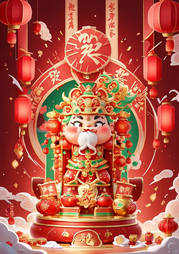 xiqing ,jinrongicon,shenian,(New Year's Goods Festival:1.2),God of Wealth,pets,(Featuring Advanced Gadgets and Appliances:1.1),lanterns,gold ingots,the God of Wealth appeared on the display platform together with household appliances,((wash painting)),((ink s...)),(more appliances:1.1),(no signboard:1.2),