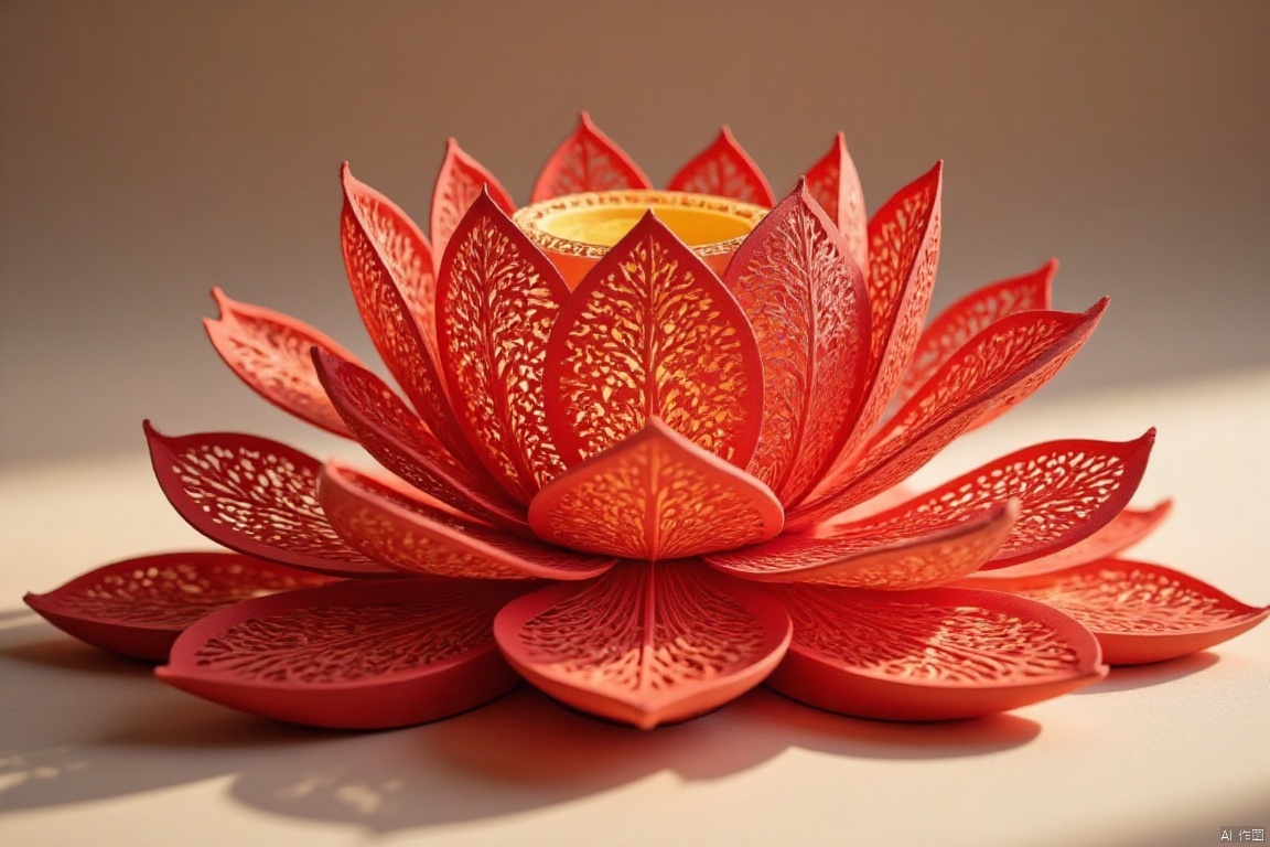 lotus,Chinese style paper carving, paper-cut style, light and shadow, intangible cultural heritage, details, 4K, red theme, close-up, depth of field,paper-carving,