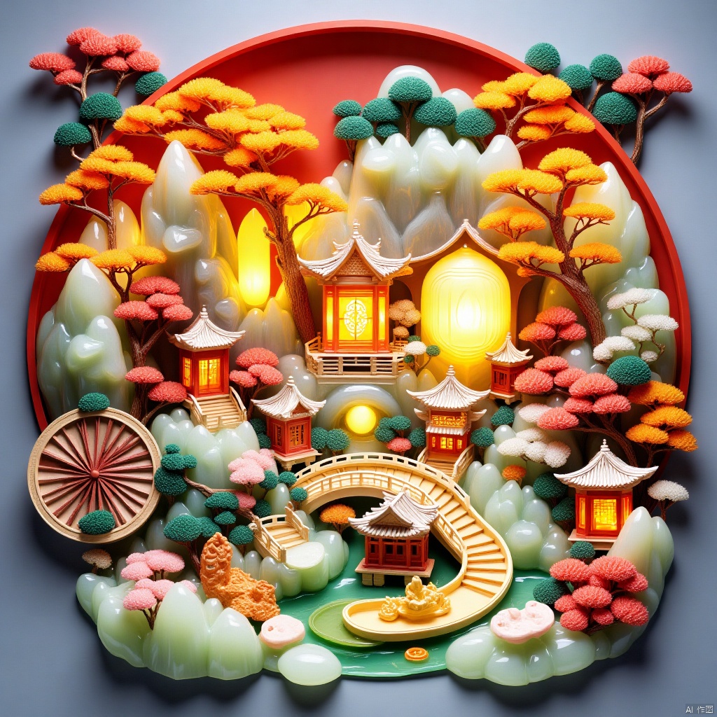 ,A garden adorned with jasper.,Elements of ice and fire,冰火元素,Paper-cutting art,剪纸艺术