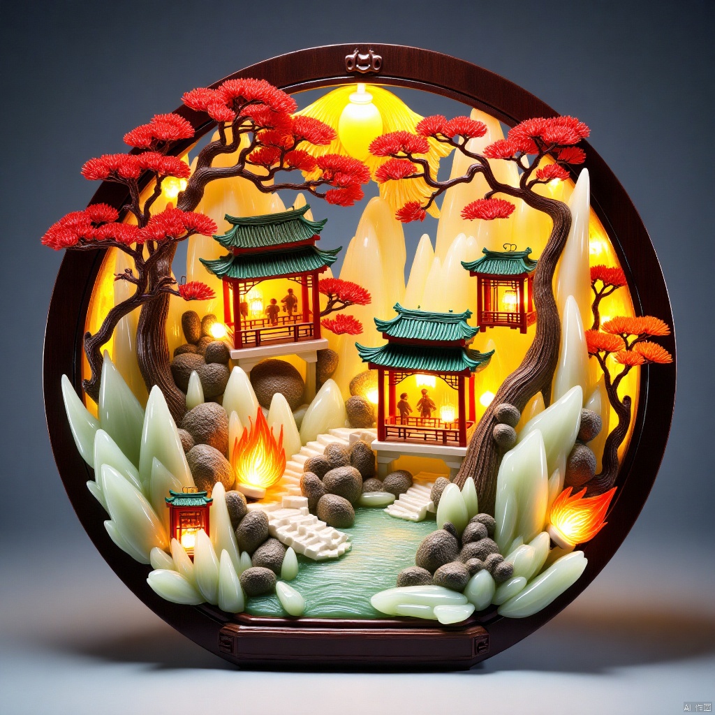 ,A garden adorned with jasper.,Elements of ice and fire,冰火元素,Paper-cutting art,剪纸艺术