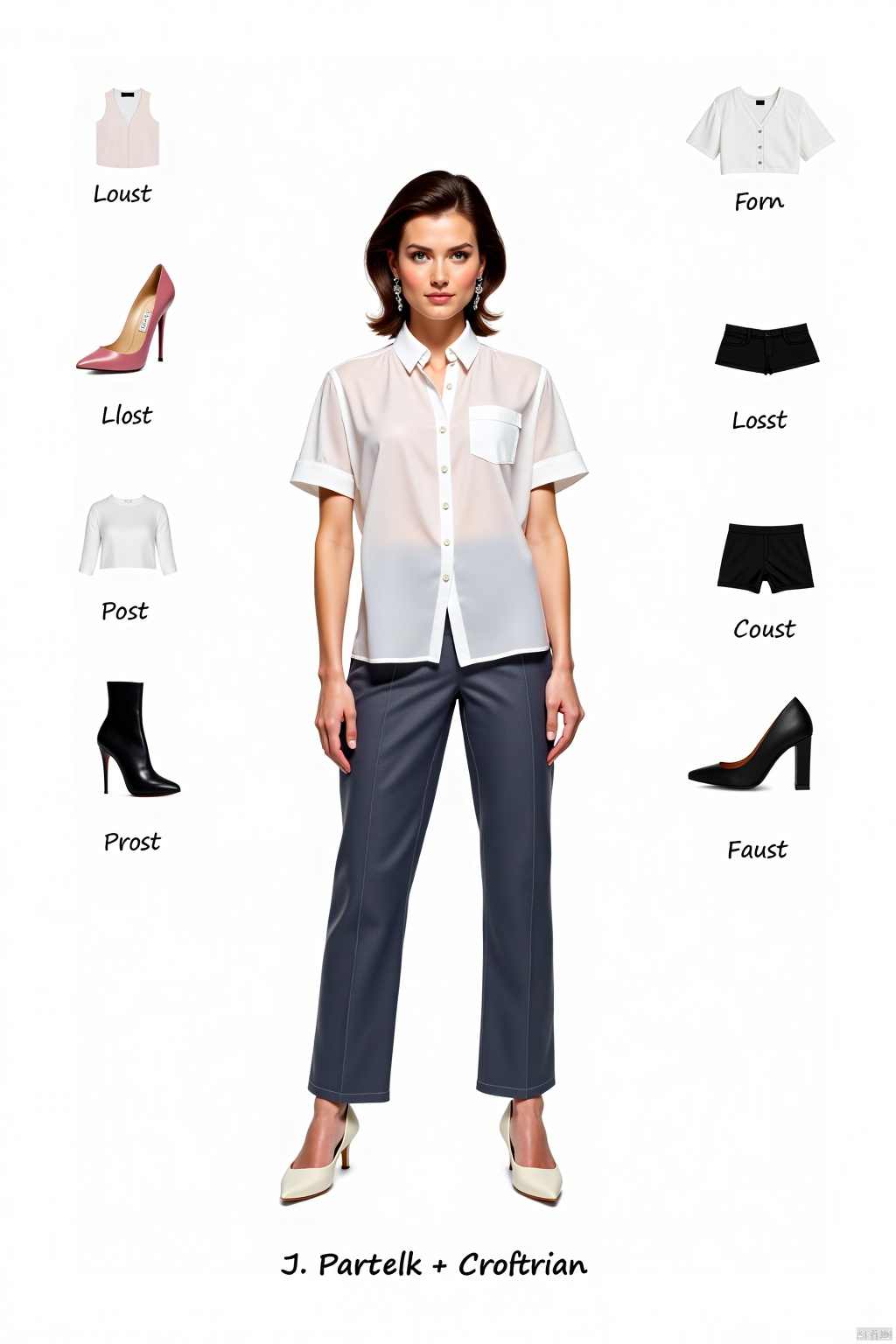 1girl,Classify according to the parts of clothing,refer to the table,design an infographic,background for classification,and classify by the parts of clothing