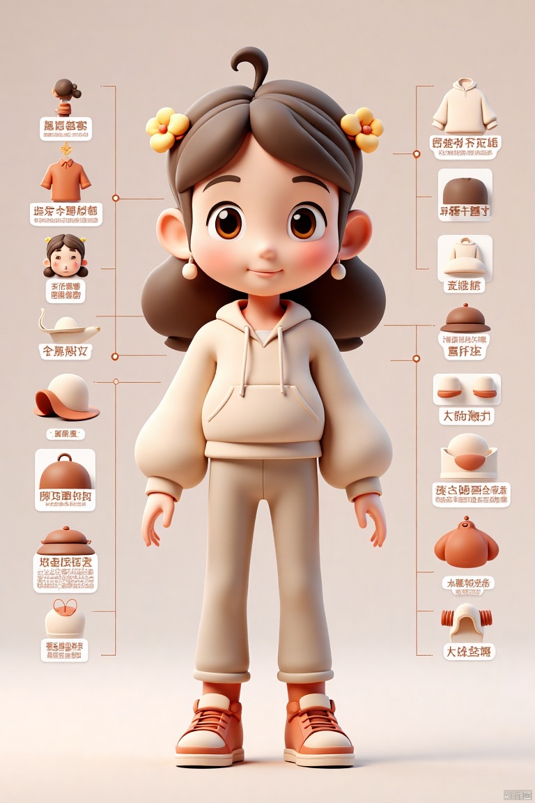 Cartoon characters,cartoon characters. Classify the background according to the body decoration parts,design an infographic,classify by the parts of clothing decoration,background for classification,reference table,with distribution on both sides.