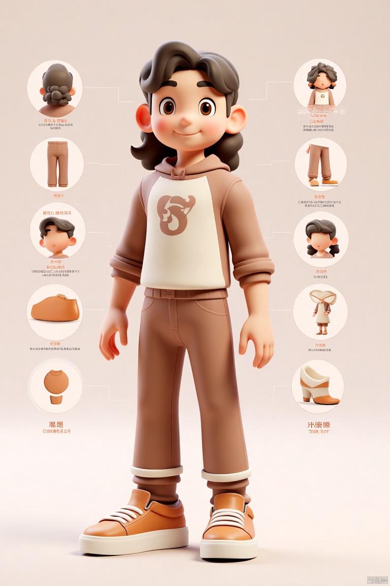 Cartoon characters,cartoon characters. Classify the background according to the body decoration parts,design an infographic,classify by the parts of clothing decoration,background for classification,reference table,with distribution on both sides.