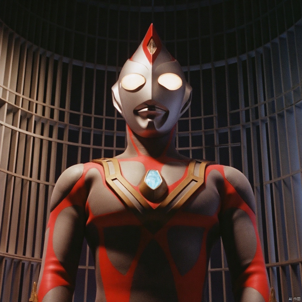 ultraman,silver bodysuit,silver gloves,legwear,gloves,boots,cover,mask,plugsuit,armor,bodysuit,red pattern on body,silver tight-fitting,silver footwear,helmet,leather suit,latex,tokusatsu,no humans,science fiction,silver head,hard mask,no smile,no eyes,no nose,solo,silver rubber bodysuit with red line