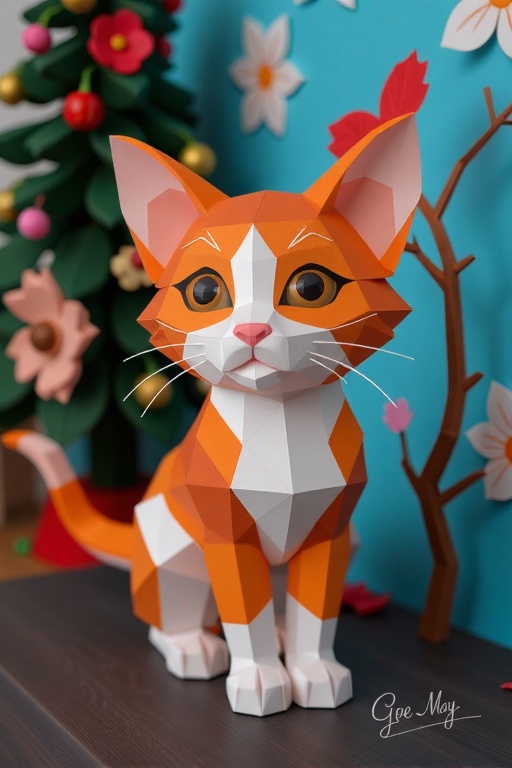 cat..3d ,  OIL PAINTING,  Papercraft on Tensor.Art