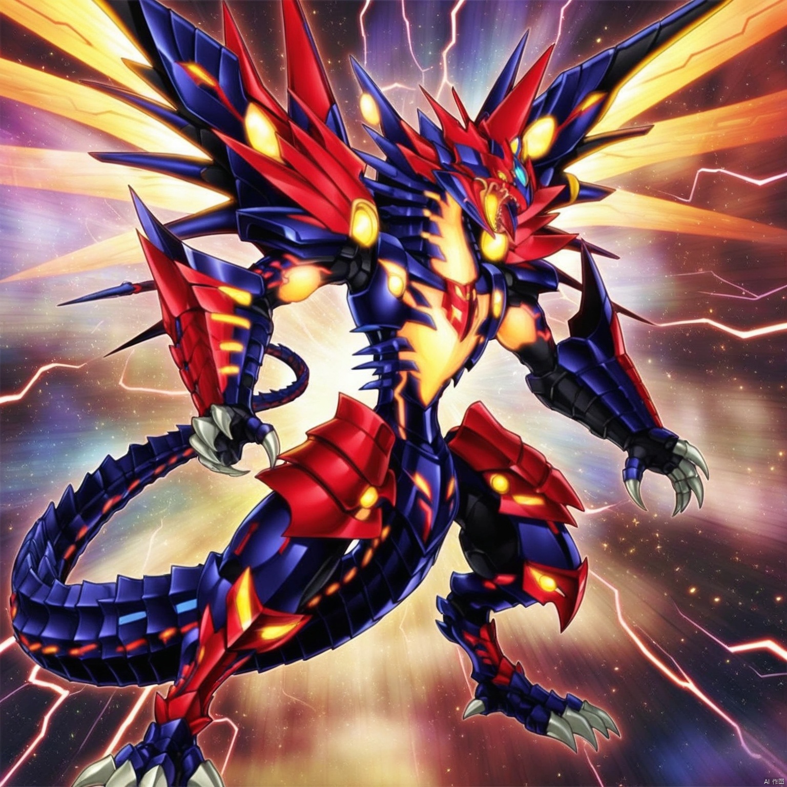 (((1 dragon))),(((solo))),(galaxy),universe background,black and red armoured dragon,Sci Fi Armor,galaxy in eyes,yellow_eyes,cool and stunning,(((full body))),The body contour is slightly shiny,black body,(((huge dragon wings))),red light tattoo,Halduron Brightwing,pulple x-wing,black armor,Mech Dragon,masterpiece,bestquality,roaring,black sharp claws,onnk,line style,(((no_human))),mechanical dragon,(red lightning),rhombus,