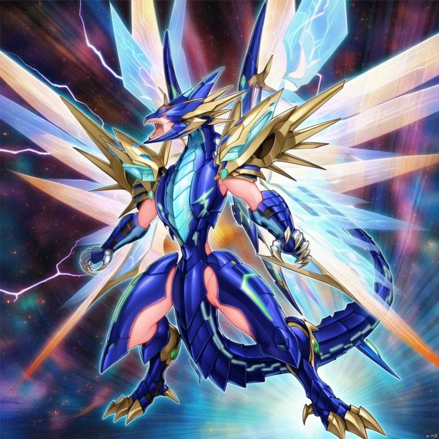 (((1 dragon))),(((solo))),(galaxy),universe background,white and blue armoured dragon,Sci Fi Armor,galaxy in eyes,blue_eyes,cool and stunning,(((full body))),The body contour is slightly shiny,blue and white body,(((huge wings))),blue light tattoo,Halduron Brightwing,green x-wing,white armor,Mech Dragon,masterpiece,bestquality,roaring,sharp claws,onnk,line style,(((no_human))),mechanical dragon,(blue lightning),silver rhombus,missionary,