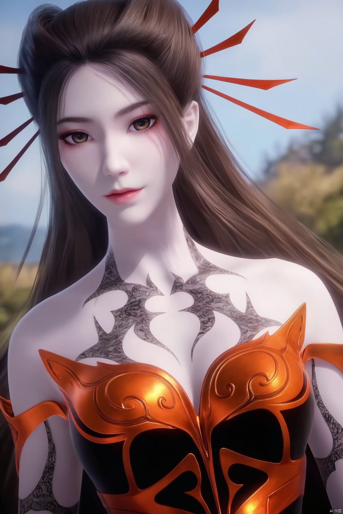 score_9_up,score_8_up,score_7_up,(Masterpiece, Best Quality, High Resolution, 8K Raw),absurdres, highres, Expressiveh, 
1girl, solo, long hair, hair ornament, dress,brown hair, standing, 
 illustration,CG,shiny hair,clear skin, pale skin,translucent,realistic,white skin,high detailed skin,(detailed skin:1.1),highly detailed,ultra-high resolution,32K UHD,sharp focus,best-quality,masterpiece,unconventional supreme masterpiece,masterful details,temperate atmosphere,with a high-end texture,in the style of fashion photography,Dynamic Angle,(Dynamic posture:1.1),OverallDetailXL,zPDXL3,GX_style,