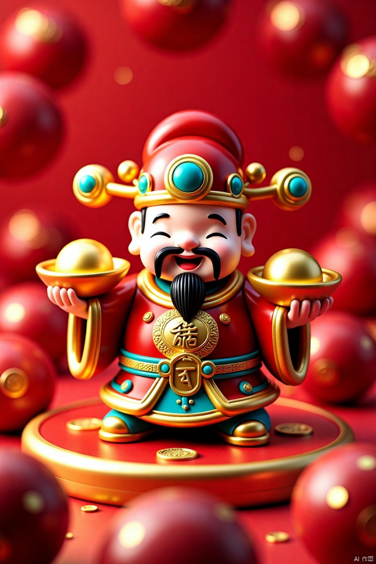 Chinese God of Fortune Delivering Fortune,National Style 3D,Overhead Lens,Depth of Field,xinnaincaishen