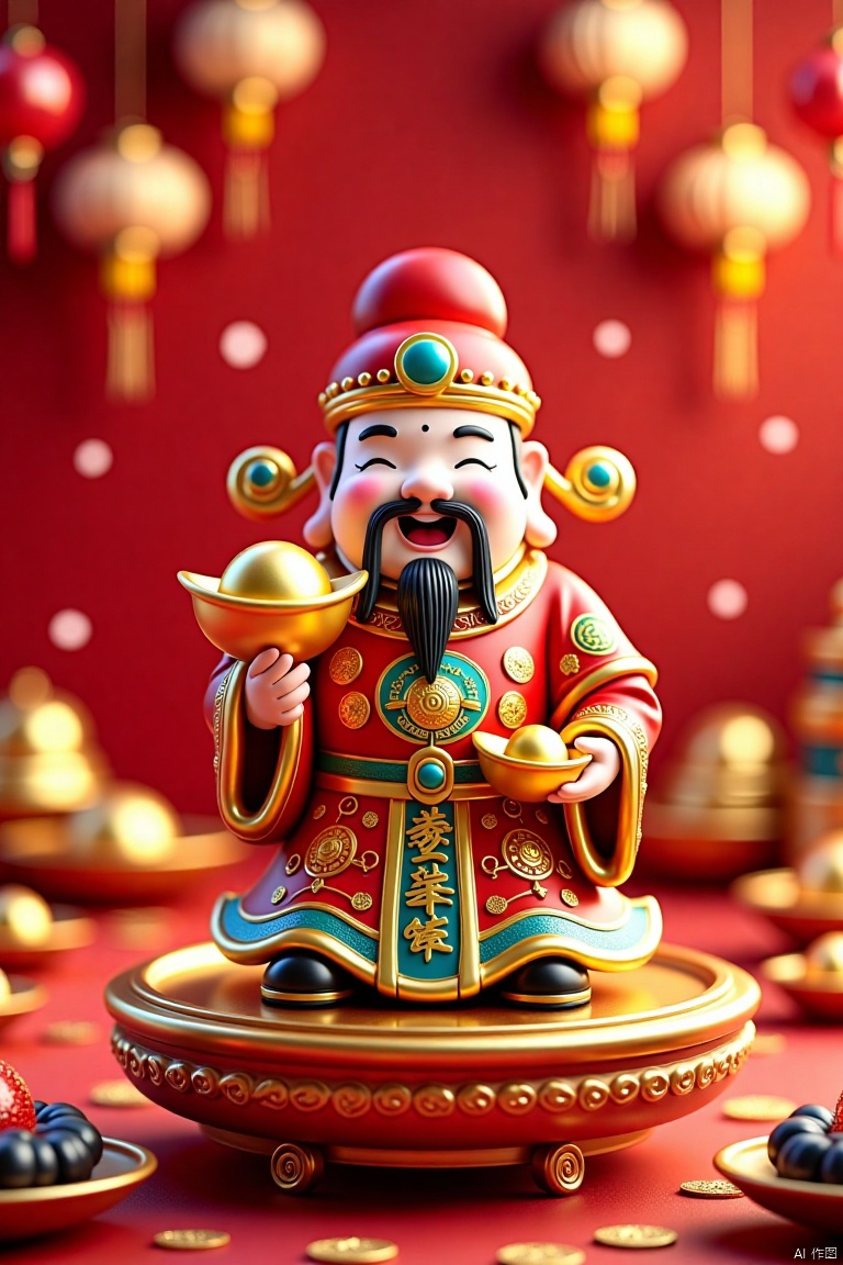 Chinese God of Fortune Delivering Fortune,National Style 3D,Overhead Lens,Depth of Field,xinnaincaishen
