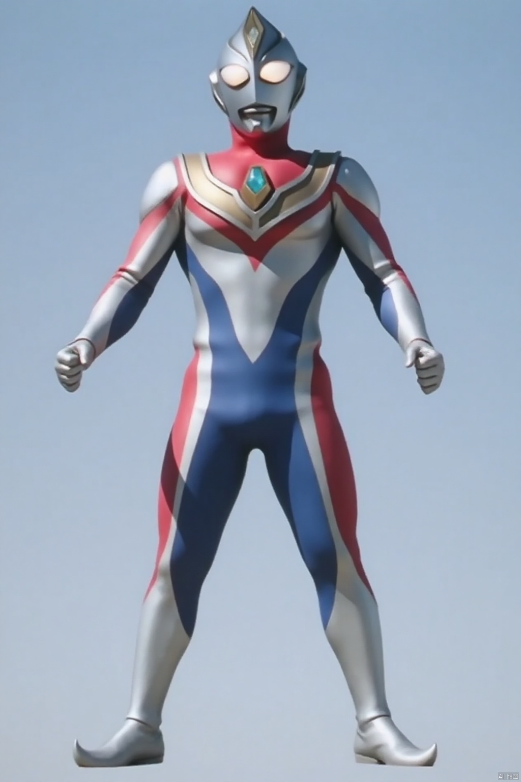 ultraman,silver bodysuit,silver gloves,legwear,gloves,boots,cover,mask,plugsuit,armor,bodysuit,red pattern on body,blue pattern on body,silver tight-fitting,silver footwear,helmet,leather suit,latex,tokusatsu,no humans,science fiction,silver head,hard mask,no smile,no eyes,no nose,solo,silver rubber bodysuit with blue and red line
