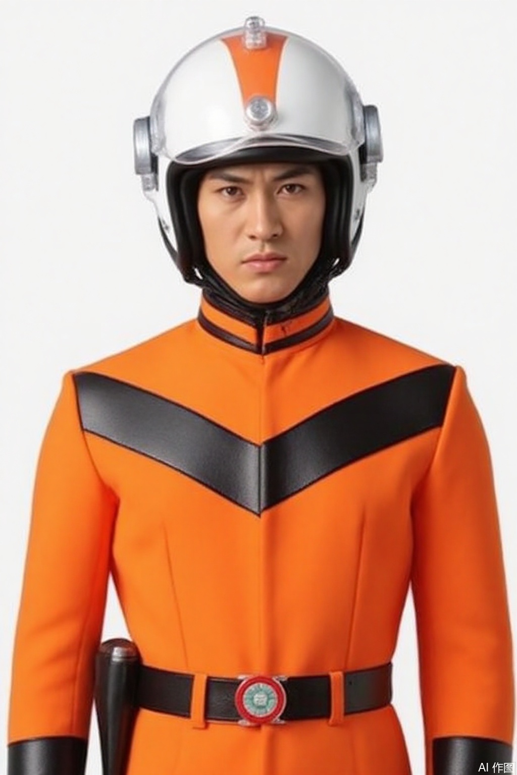 masterpiece, best quality,solo,(white background:1.2),simple background,
looking at viewer,MAT,helmet,orange jacket,collar,belt,logo,uniform,jacket,gloves,emblem,white gloves,orange jacket with black line