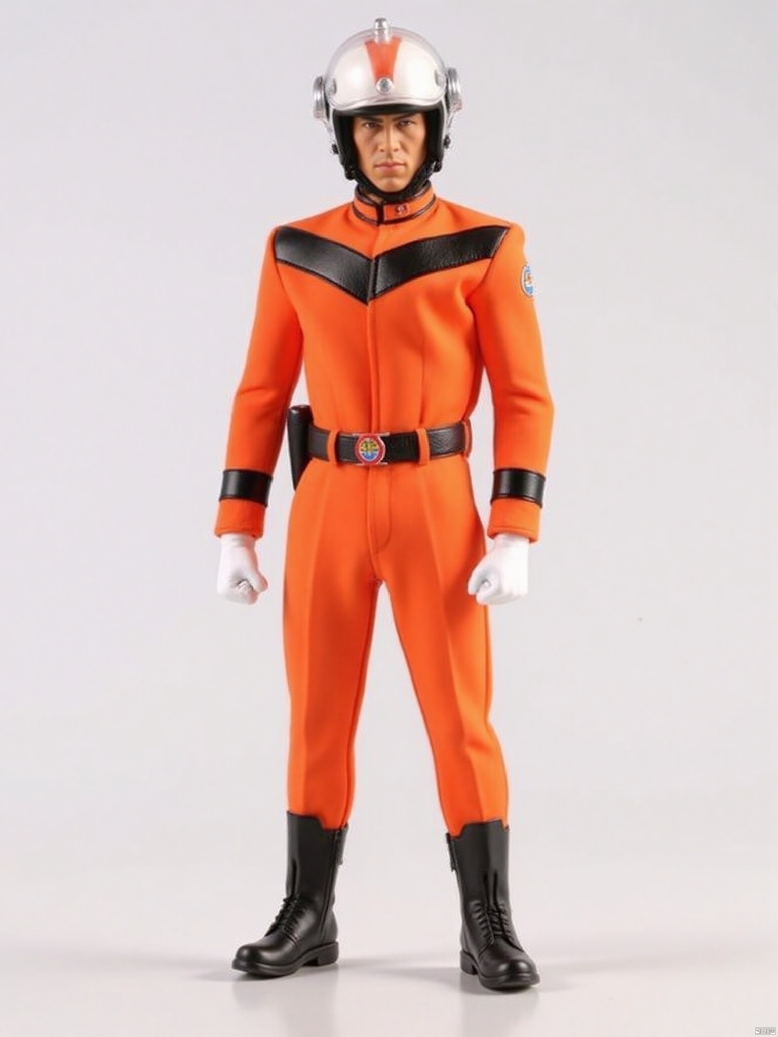 MAT,helmet,orange pants,orange jacket,collar,belt,logo,uniform,jacket,gloves,boots,emblem,pants,white gloves,black footwear,orange jacket with black line