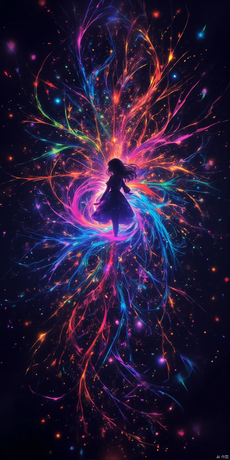  Digital art,Official art,8k wallpaper,super detailed,beautiful and beautiful,masterpiece,best quality,(fractal art:1.3),lines,illustration,1 girl,very detailed,bright colors,romanticism,dark background,