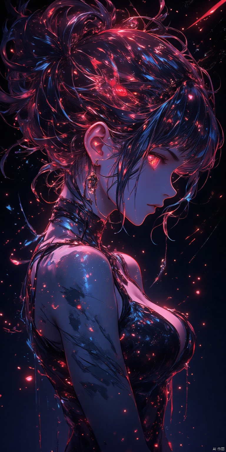  Digital art,Official art,8k wallpaper,super detailed,beautiful and beautiful,masterpiece,best quality,(fractal art:1.3),lines,illustration,1 girl,very detailed,bright colors,romanticism,dark background,