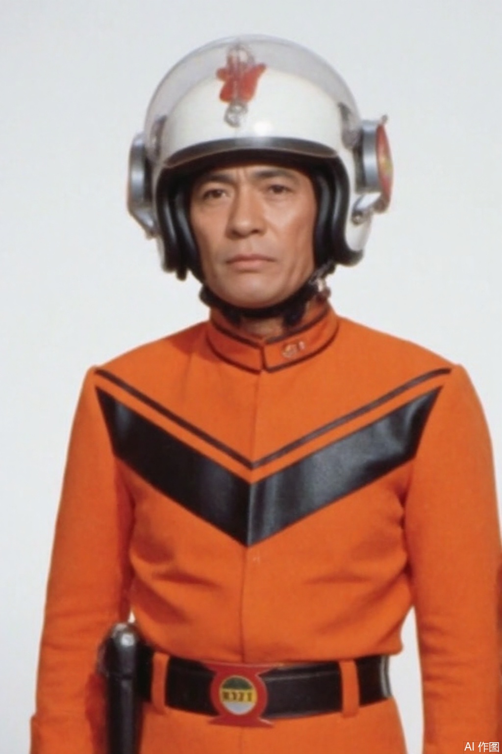masterpiece, best quality,solo,(white background:1.2),simple background,
looking at viewer,MAT,helmet,orange jacket,collar,belt,logo,uniform,jacket,gloves,emblem,white gloves,orange jacket with black line