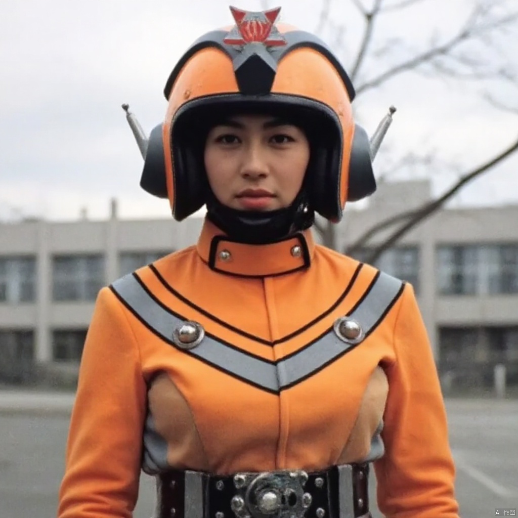 tac,helmet,orange pants,orange jacket,collar,belt,logo,uniform,jacket,gloves,boots,emblem,pants,black gloves,black footwear,orange jacket with grey line