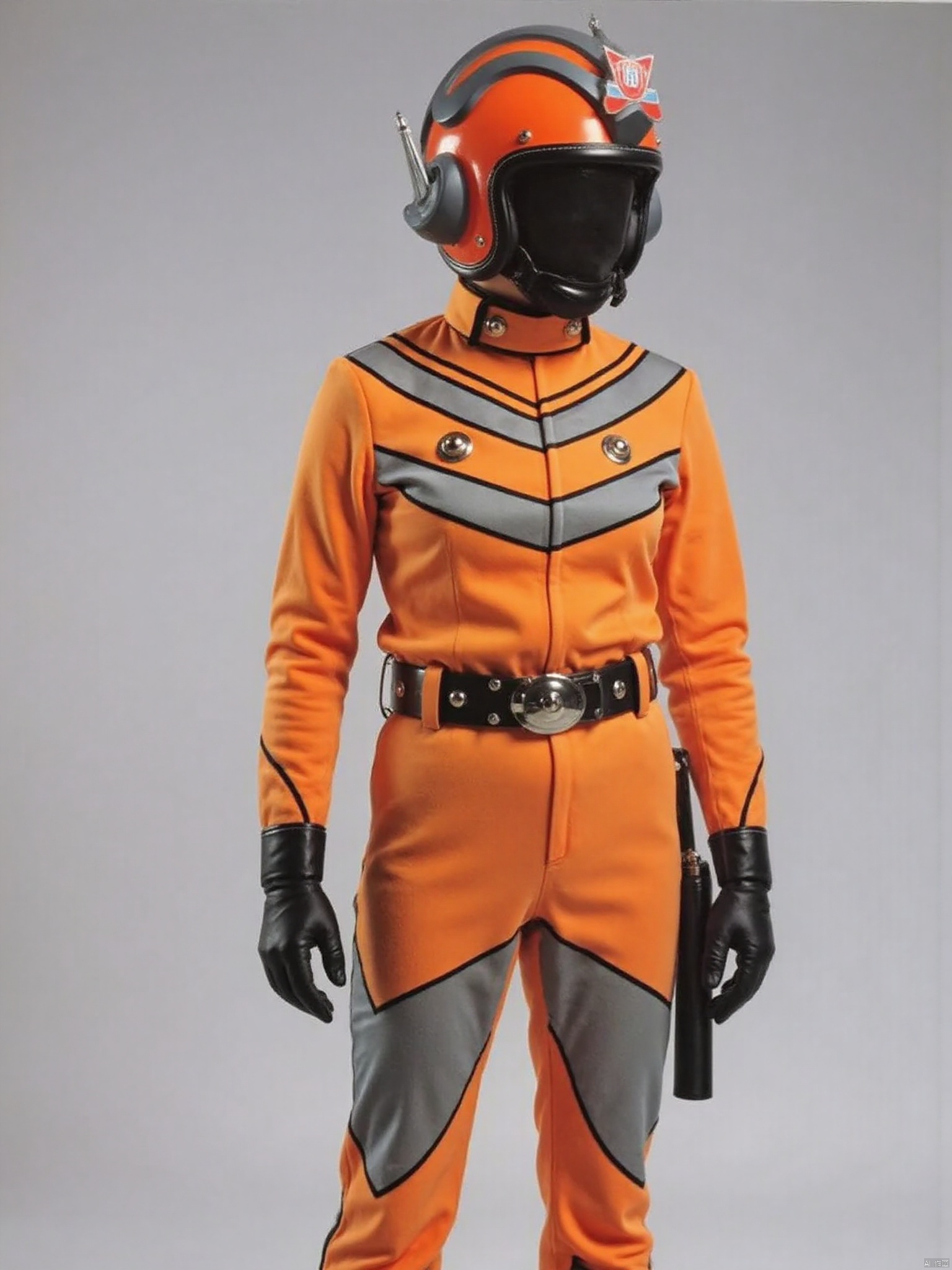 tac,helmet,orange pants,orange jacket,collar,belt,logo,uniform,jacket,gloves,boots,emblem,pants,black gloves,black footwear,orange jacket with grey line