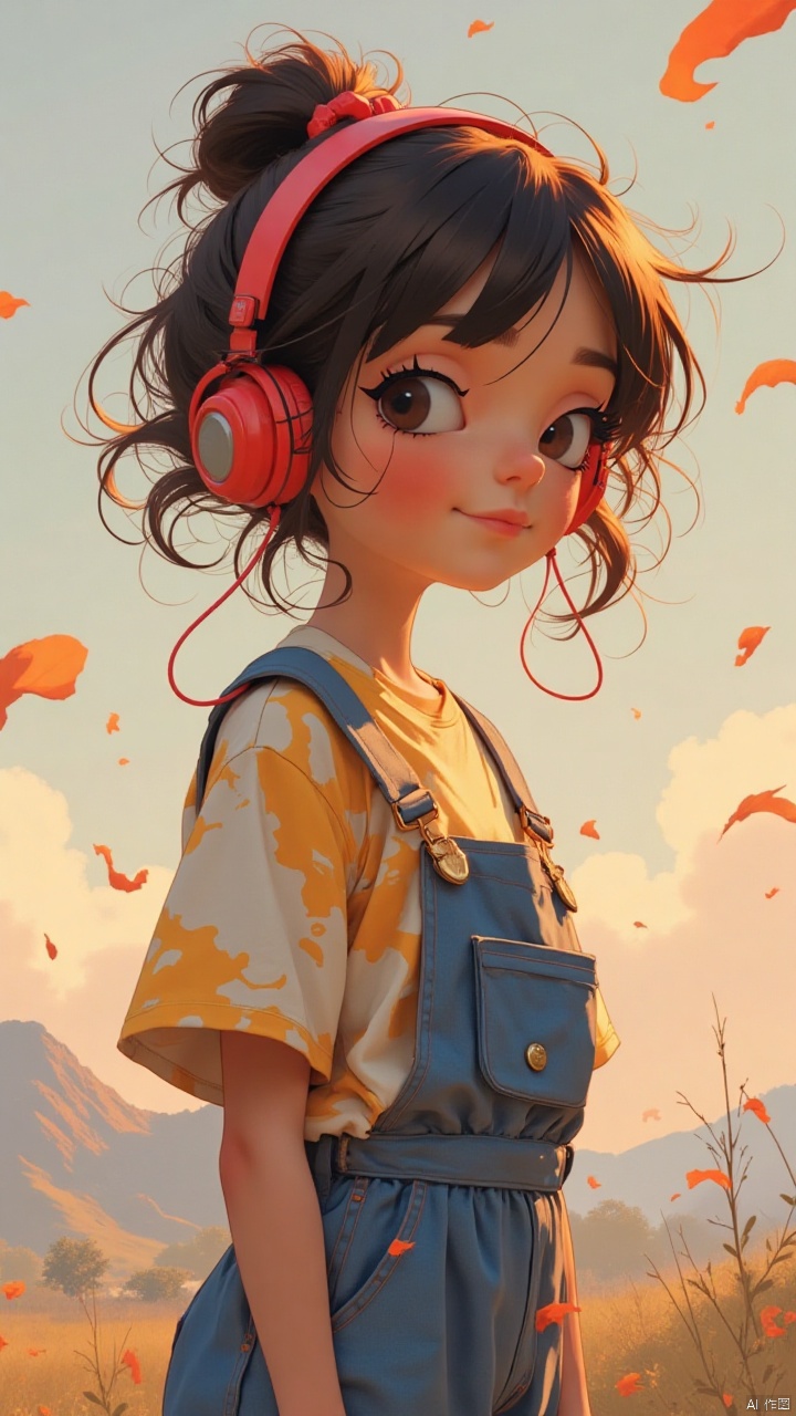 1girl,Wear headphones