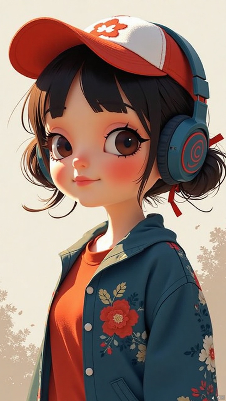 1girl,Wear headphones,Feature article,peaked cap