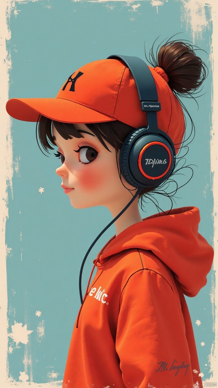 1girl,Wear headphones,Feature article,peaked cap