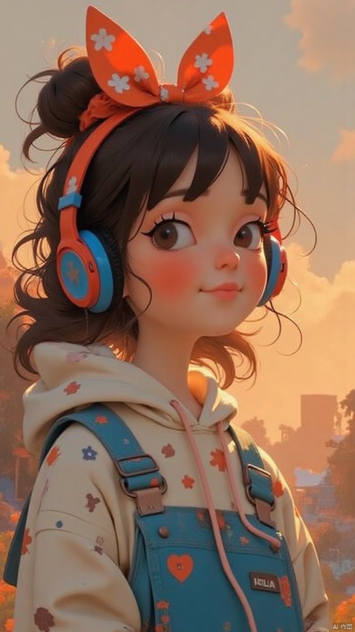 1girl,Wear headphones