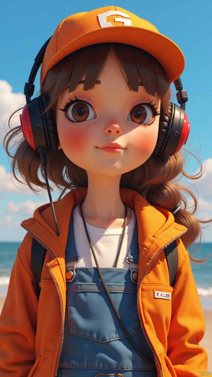 1girl,Wear headphones,Feature article,peaked cap