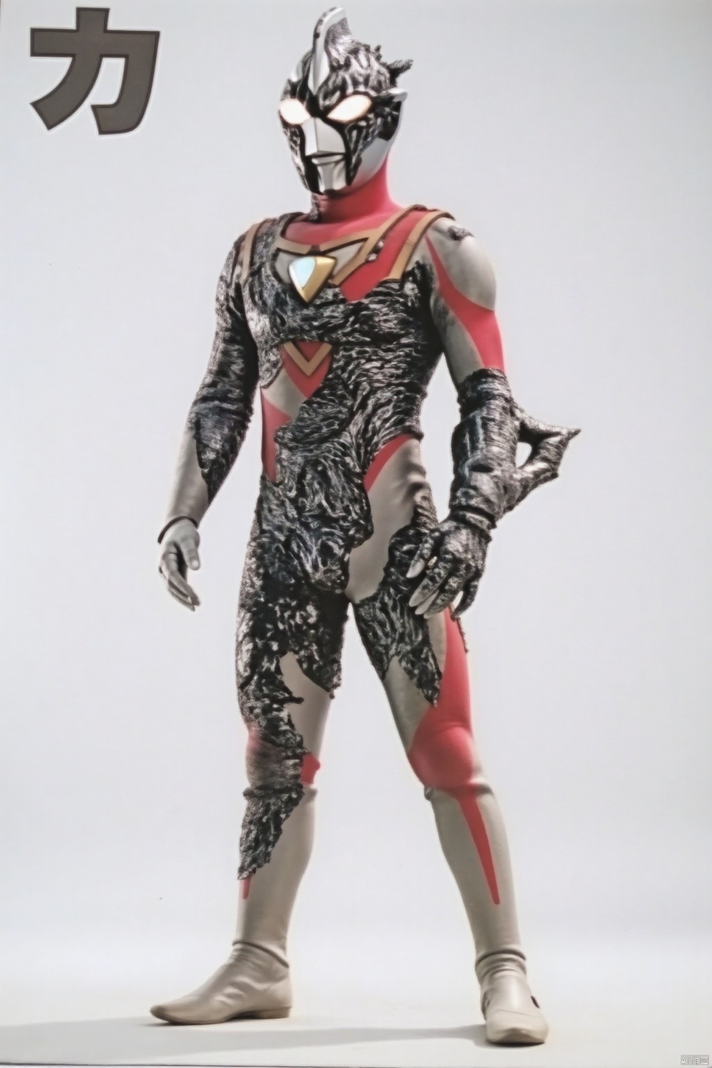 ultraman,silver bodysuit,silver gloves,legwear,gloves,boots,cover,mask,plugsuit,armor,bodysuit,red pattern on body,silver tight-fitting,silver footwear,helmet,leather suit,latex,tokusatsu,no humans,science fiction,silver head,hard mask,no smile,no eyes,no nose,solo,silver rubber bodysuit with red line