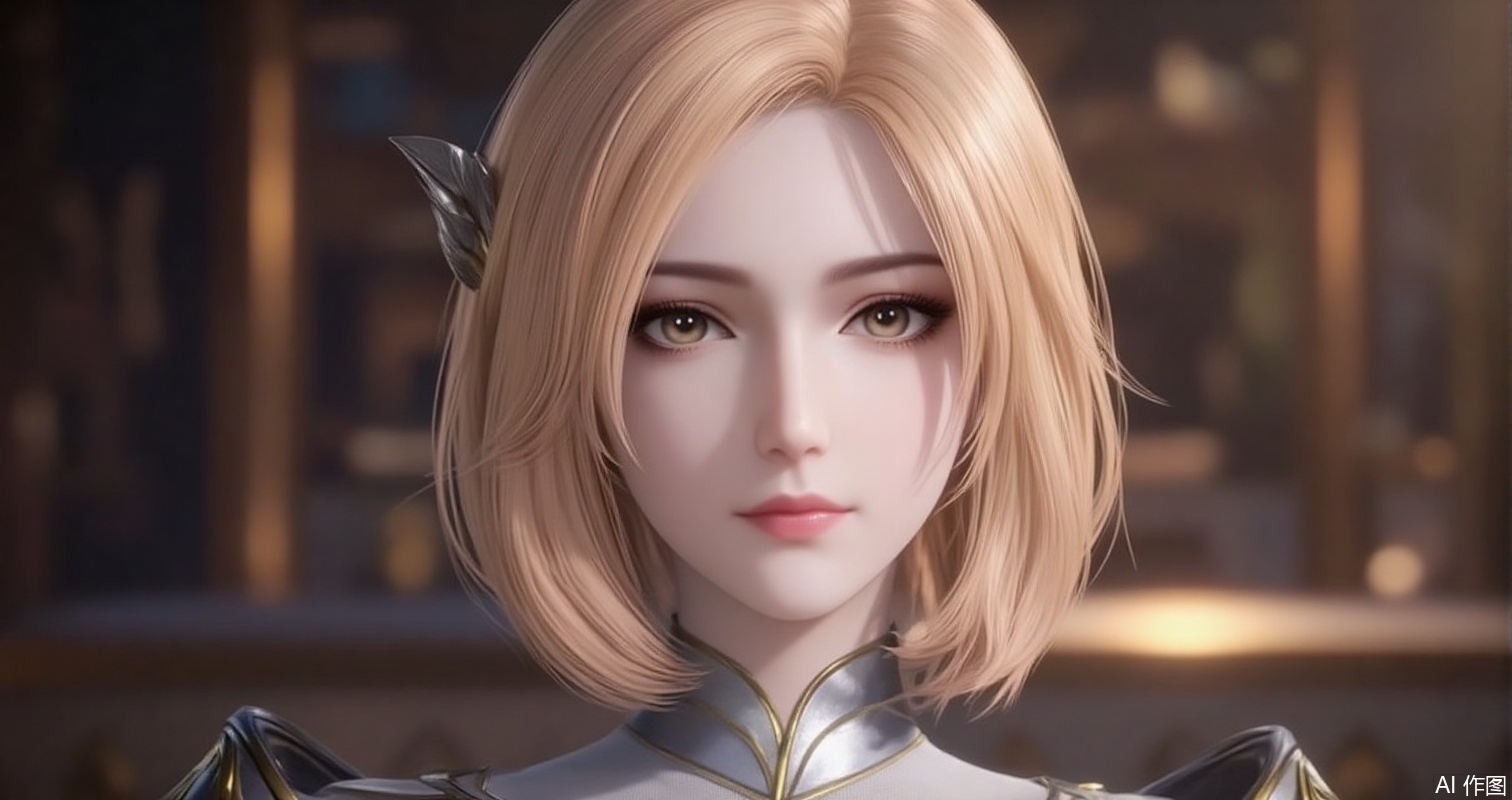 lvjing,baoshi,huliena,1girl, solo, blonde hair, armor, short hair, upper body, lips, realistic, brown eyes, hair ornament,Close-up details,outstanding style,adding a touch of dimension to your images without compromising details,close-up,,lvjing,
