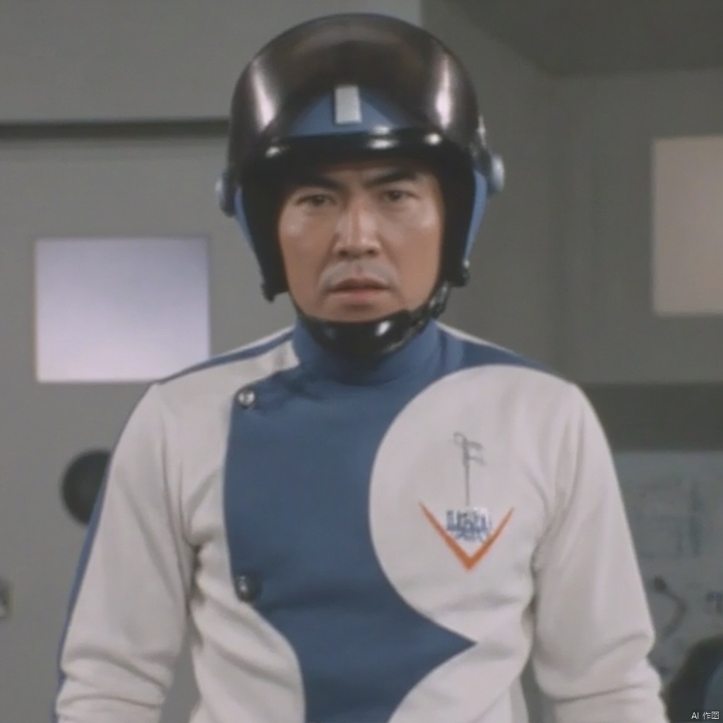 SGM,helmet,white pants,white jacket,collar,belt,logo,uniform,jacket,gloves,boots,emblem,pants,white gloves,black footwear,white jacket with blue line