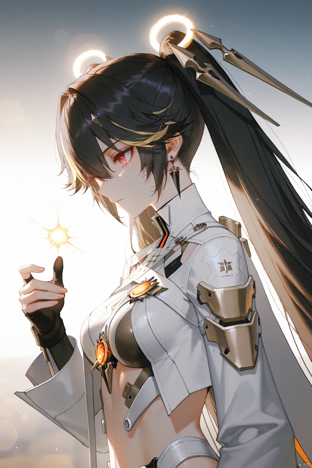 1girl, solo,lucia/punishing gray raven,blonde hair, black hair, red eyes,hair between eyes, twintails, jewelry, very long hair, multicolored hair, earrings, streaked hair, gradient,depth of field, light particles, lens flare, (artist:quasarcake:0.8),extreme aesthetic,(wlop:0.6), wanke,rella,wanke,masterpiece,best quality,good quality,newest ,year 2024, year 2023, very aesthetic,absurdres,Visual impact, A shot with tension, ultra-high resolution,32K UHD,sharp focus,best quality,masterpiece,Emotionalization masterpiece, unconventional supreme,masterful details,with a high end texture,in the style of fashion photography, (Visual impact:1.2),giving the poster a dynamic and visually striking appearance,impactful picture,offcial art,colorful ,splash of color, movie perspective, masterpiece,best quality,amazing quality,very aesthetic,absurdres,best quality,newest