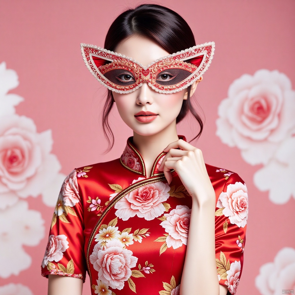 1girl,cheongsam,,eye mask